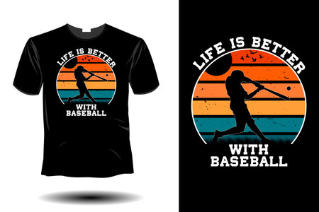 life is better with baseball mockup retro vintage designのイラスト素材