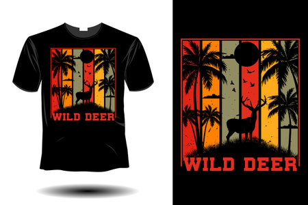 wild deer mockup retro vintage designのイラスト素材