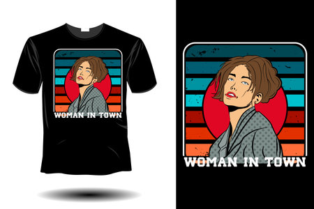woman in town mockup retro vintage designのイラスト素材