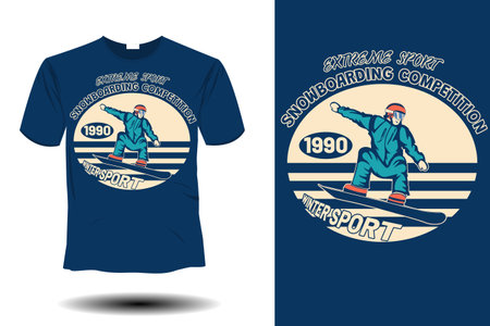 extreme sport snowboarding competition winter sport mockup retro vintage designのイラスト素材