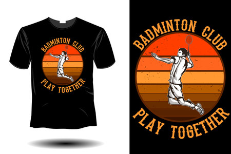 badminton club play together mockup retro vintage designのイラスト素材