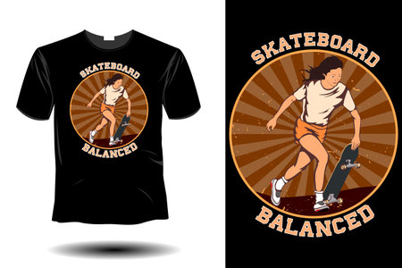 skateboard balanced mockup retro vintage designのイラスト素材
