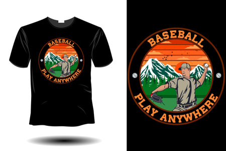 baseball play anywhere mockup retro vintage designのイラスト素材