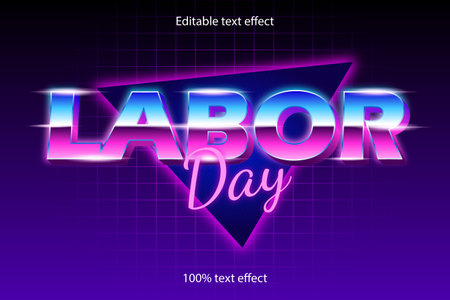 labor day editable text effect retro with neon styleのイラスト素材