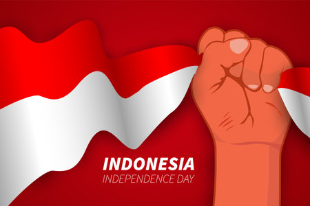 Indonesia Independence day hand golding flag backgroundのイラスト素材