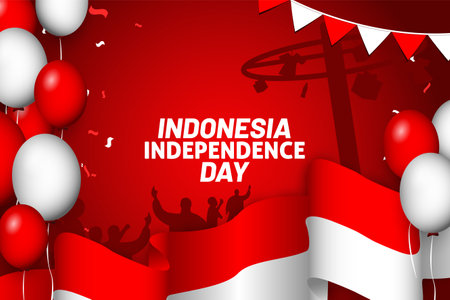 Indonesia Independence day flag background and balloonのイラスト素材