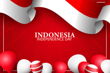 Indonesia Independence day balloon with flag backgroundのイラスト素材
