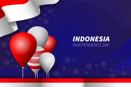 Indonesia Independence day balloon and flag backgroundのイラスト素材
