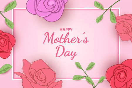 Happy Mother Day flat background and leavesのイラスト素材