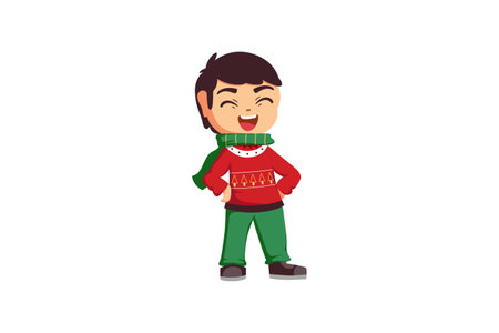 Cute Christmas Kids Character Illustrationのイラスト素材