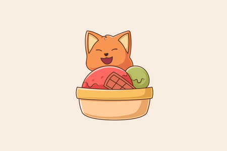 Cute Fox with Ice Cream Character Illustrationのイラスト素材