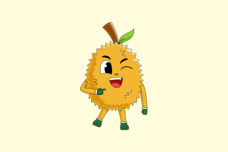 Cute Durian Fruit Character Design Illustrationのイラスト素材