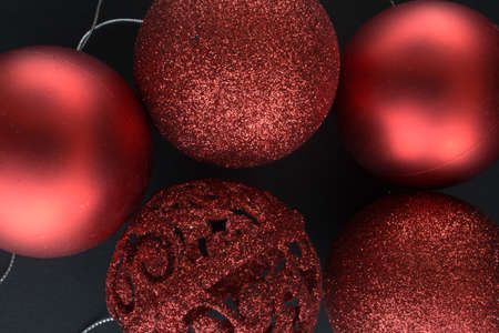 Christmas decoration red ball with red background. Christmas balls.