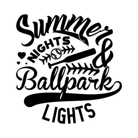 Summer Nights And Ballpark Lights, Light Bulb, Baseball Bat, Sports Venue, Team Sport Quoteのイラスト素材