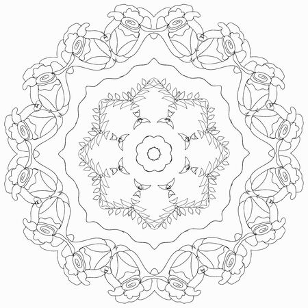 Ornamental round floral pattern with rose elements.のイラスト素材