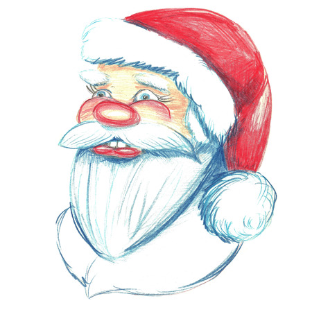 Hand drawn portrait of Santa Claus. Watercolor pencils illustration. Isolated on white.の写真素材