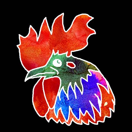 Watercolor  Rooster. illustration with splash watercolor textured background. 2017 is the year of Red Fire Chicken on Chinese zodiac.の写真素材
