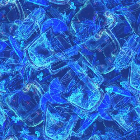 Watercolor seamless pattern. Mug of cocoa with cream and marshmallow and mulled wine with spices cinnamon and lemon.の写真素材