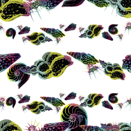 Watercolor exotic seamless pattern. Shellfish. Underwater life.の写真素材