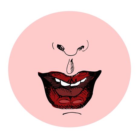 Fashion vector illustration. Red lips. Hand drawn sketch.のイラスト素材