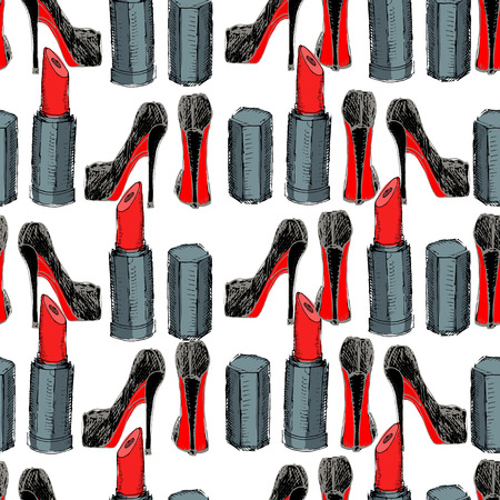 Fashion accessories hand drawn illustration. Glamour seamless pattern.のイラスト素材