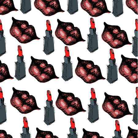 Fashion accessories hand drawn illustration. Glamour seamless pattern.のイラスト素材
