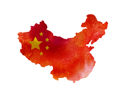 Watercolor texture of China map. Chinese  flag.の写真素材