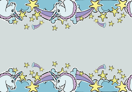 Unicorn seamless border illustrationのイラスト素材