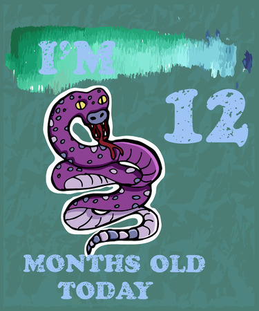 Vector baby milestone card for girl or boy. I am twelve months old today. Watercolor texture.のイラスト素材
