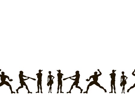 Canvas. Vector hand drawn silhouettes of a  baseball players . Cute cartoon character.のイラスト素材