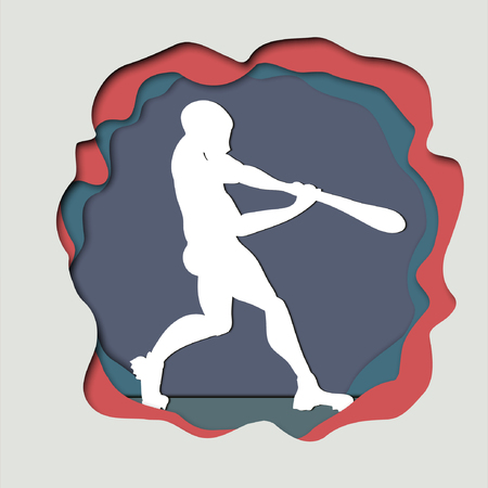 Vector paper art craft illustration of a baseball player hitting the ball. Batter.のイラスト素材