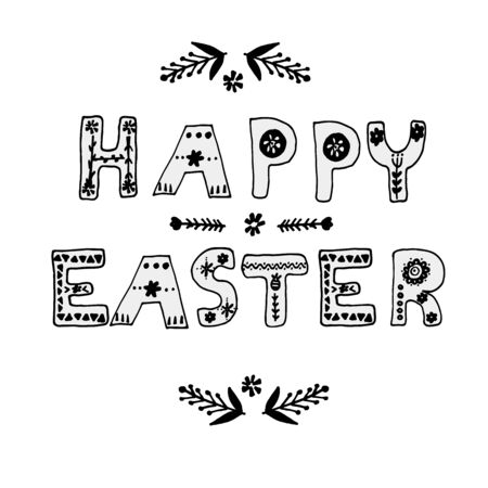 Vector poster with hand drawn letters in scandinavian style. Happy easter. のイラスト素材