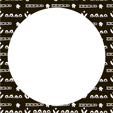Hand drawn cute vector frame. Simple doodle floral elements. Scandinavian style on Black and whiteのイラスト素材