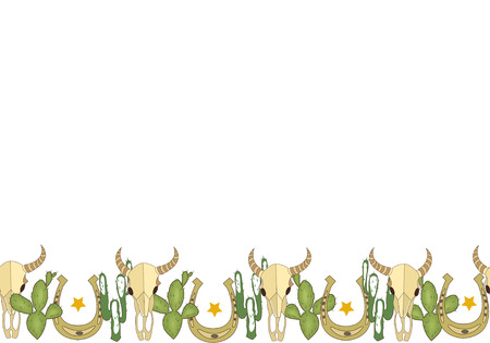 Wild west theme. Vector frame. Cactus, buffalo skull, horse shoe.のイラスト素材
