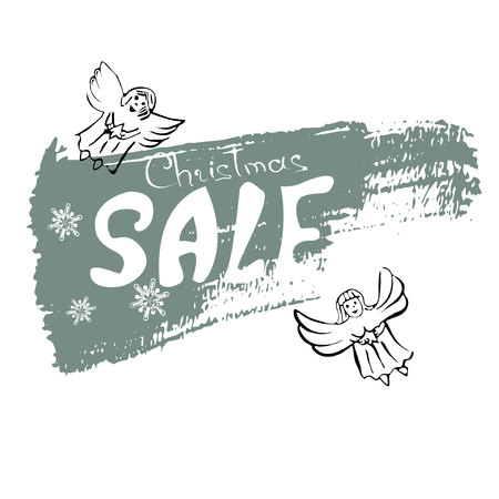 Hand drawn grunge background, snowflakes, brush strokes and splatters. Hand written text Christmas  sale, discount banners.のイラスト素材