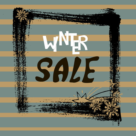 Hand drawn grunge background, brush strokes and splatters. Hand written text winter sale, discount banners.のイラスト素材