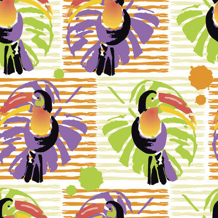 Tropical Toucan bird. Wild exotic animal. Seamless pattern. Vector illustration.のイラスト素材