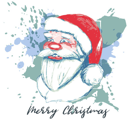 Christmas greeting  card. Portrait of Santa Claus on a white background.のイラスト素材