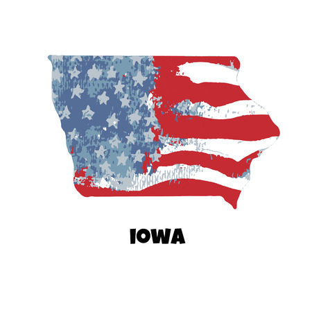 State of Iowa. United States Of America. Vector illustration. Watercolor texture of USA flag.のイラスト素材