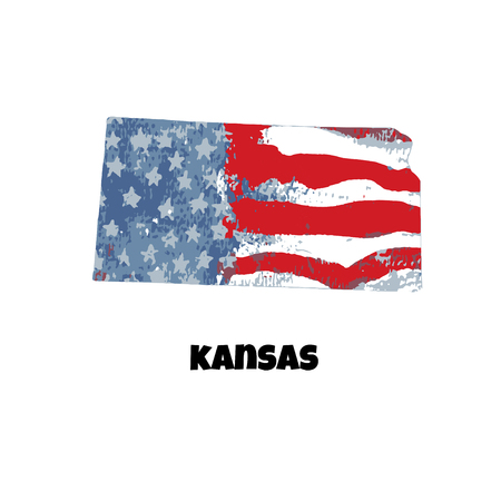 State of Kansas. United States Of America. Vector illustration. Watercolor texture of USA flag.のイラスト素材