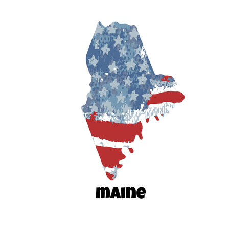 State of Maine. United States Of America. Vector illustration. Watercolor texture of USA flag.のイラスト素材