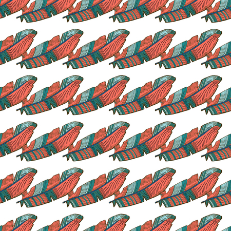Seamless tropical pattern in coral banana palm leaves. Tropical background for textile, wallpaper, pattern fills, covers, surface, print, wrap, scrapbooking.のイラスト素材
