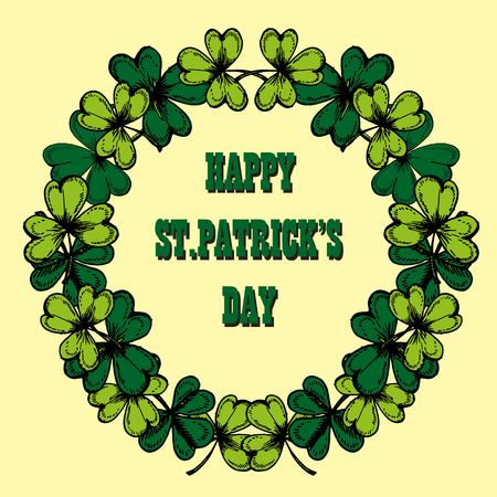 Happy Saint Patrick's Day greeting card. Shamrocks wreath.のイラスト素材