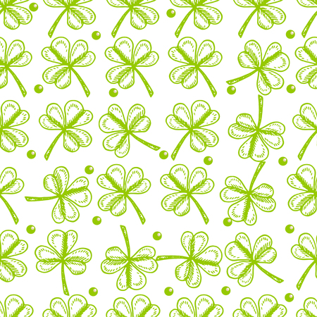 St. Patrick's Day background. Vector seamless pattern with irish symbols of St. Patrick' s holiday such as green shamrock leavesのイラスト素材