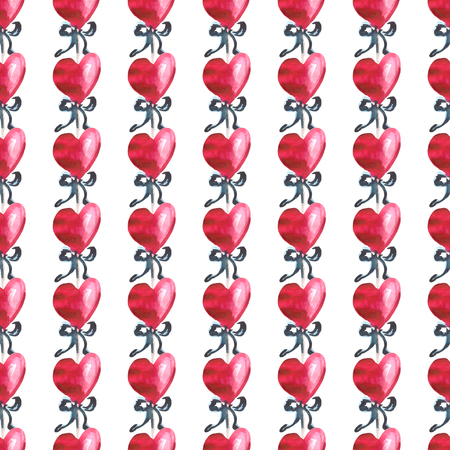 Watercolor seamless pattern. Hand painted Valentine's Day background with red hearts and arrows.