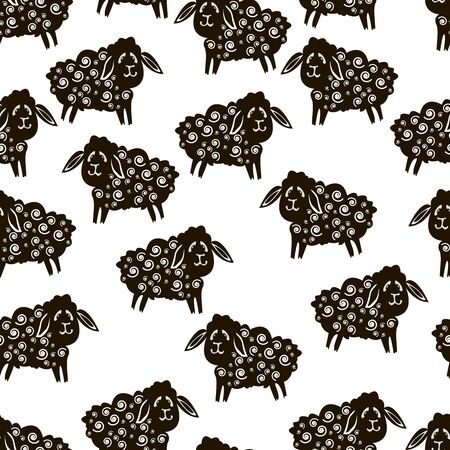 Vector Ramadan seamless background. Islamic holiday greeting card. Arabic lanterns, goats, lambs, crescent, stars. Islamic symbols.のイラスト素材