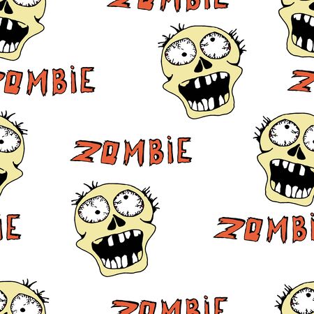 Cool modern hand drawn patterns for teens with a zombie. Seamless backgrounds for the design of textiles, phone covers, web sites, gift wrapping, notebooks, t-shirt, prints.のイラスト素材