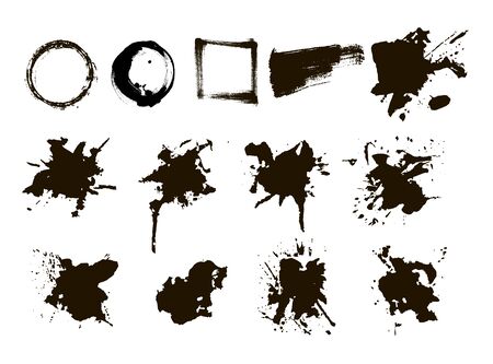 Texture brushes and modern grunge  brush strokes. Vector ink brush artistic design element for frame design, background, backdrop. Square and circle frames, abstract blots and spots, brush strokes.のイラスト素材