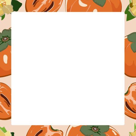 Persimmon fruits. Vector square frame.のイラスト素材
