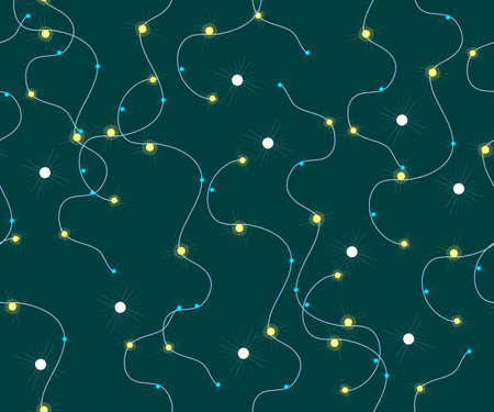 Christmas seamless pattern. Cute vector festive background woth vintage Christmas decorations, stilyzed Christmas tree, illuminations for your holiday winter decoration.のイラスト素材